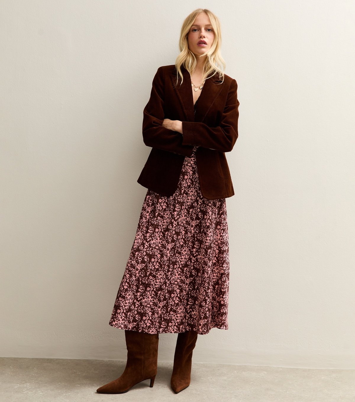 New Look Women's Pink Burgundy Floral Print Midi Dress New Look - 3