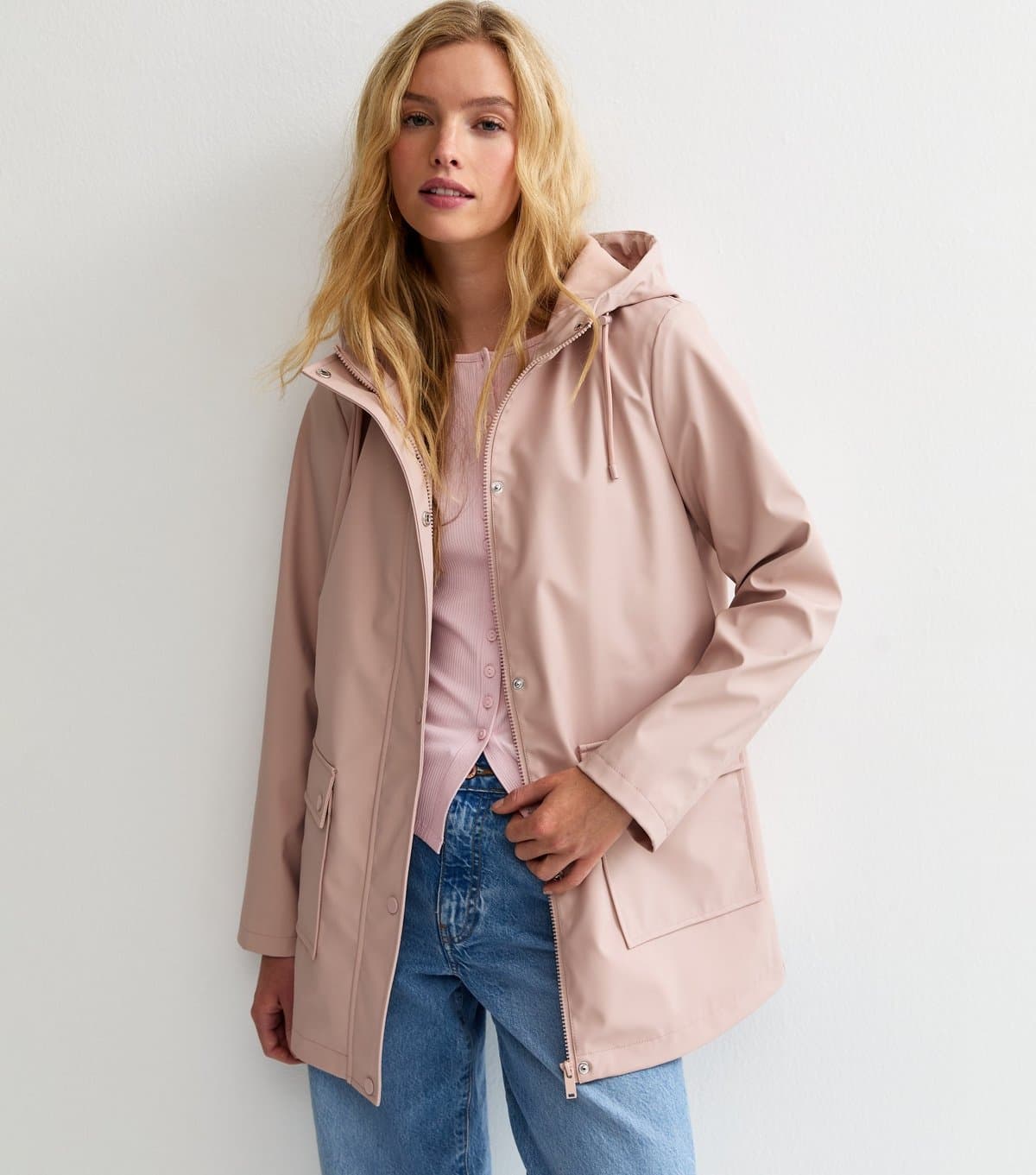 New Look Women's Pale Pink Water Resistant Drawstring Hood Rain Anorak New Look
