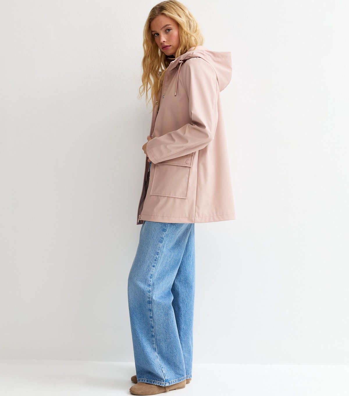 New Look Women's Pale Pink Water Resistant Drawstring Hood Rain Anorak New Look - 3