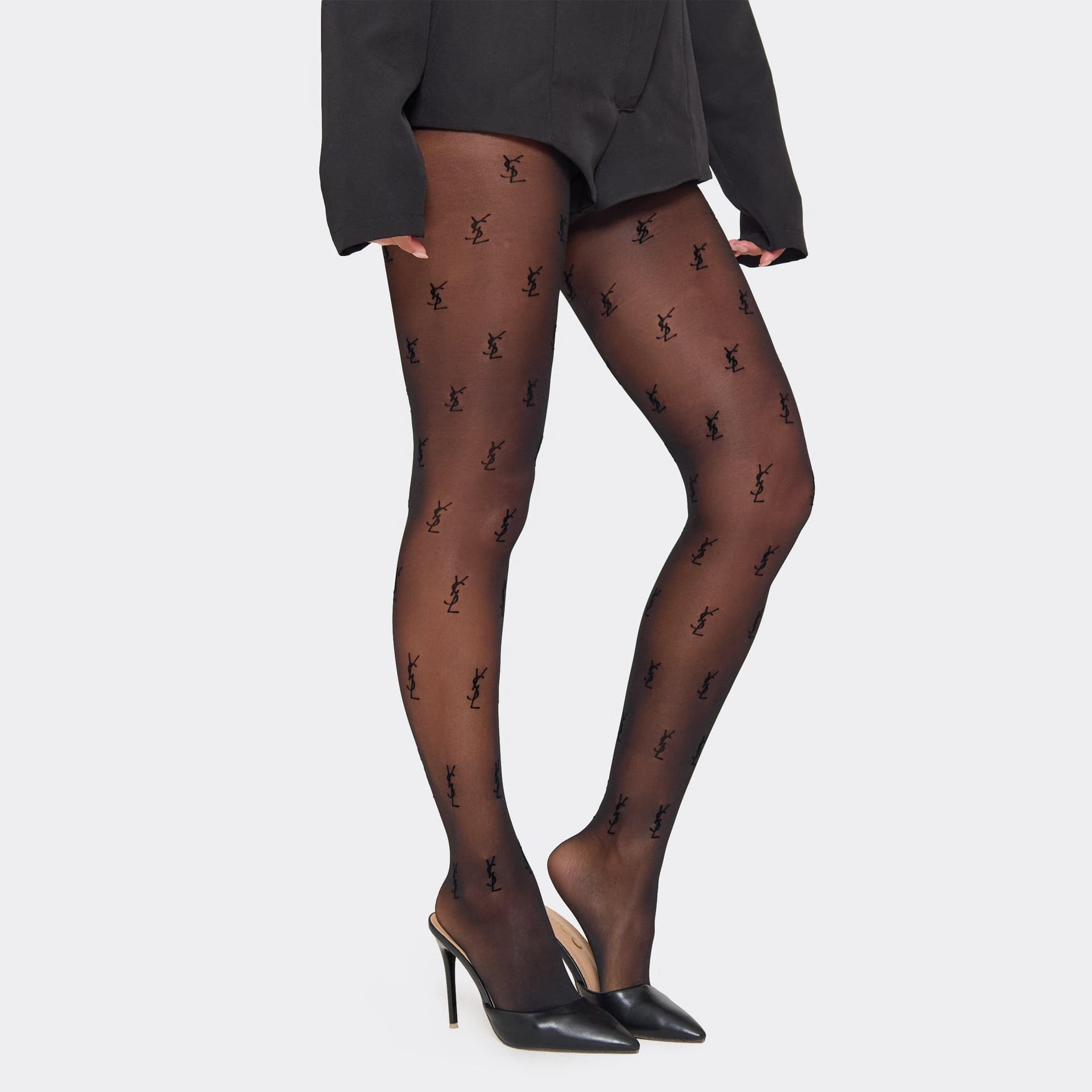 EGO EGO Black Mesh Logo Print Tights