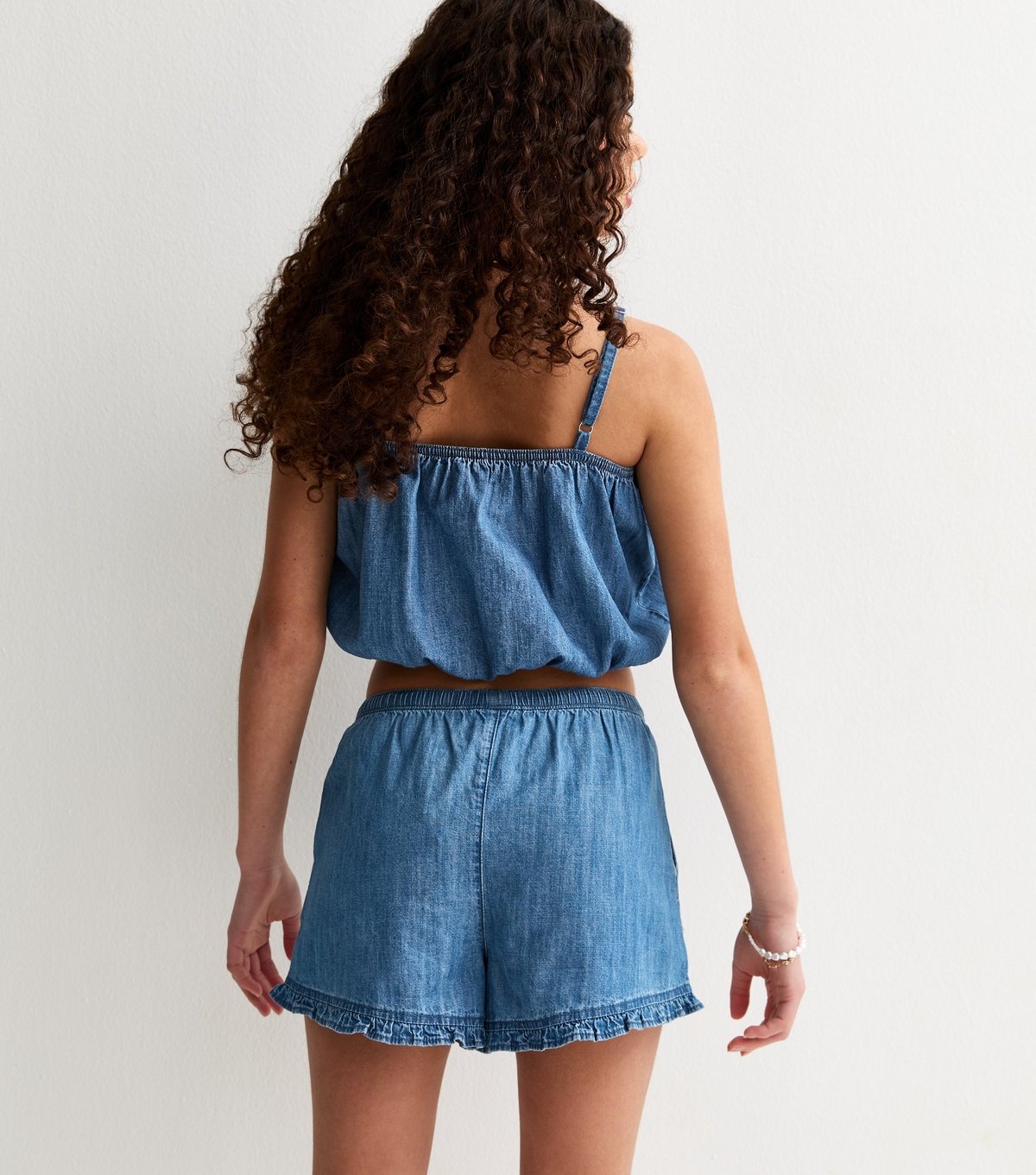 New Look Girls' Blue Cotton Chambray Cropped Cami Top New Look - 4