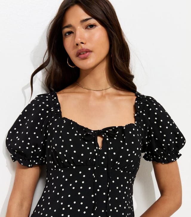New Look Women's Black Spot Print Milkmaid Mini Dress New Look - 2