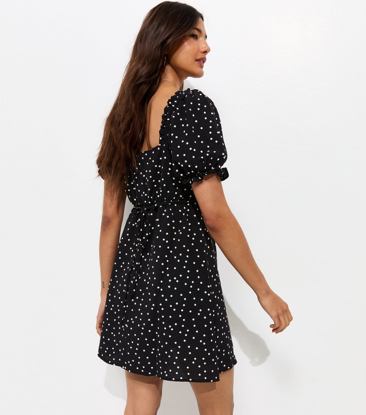 New Look Women's Black Spot Print Milkmaid Mini Dress New Look - 4