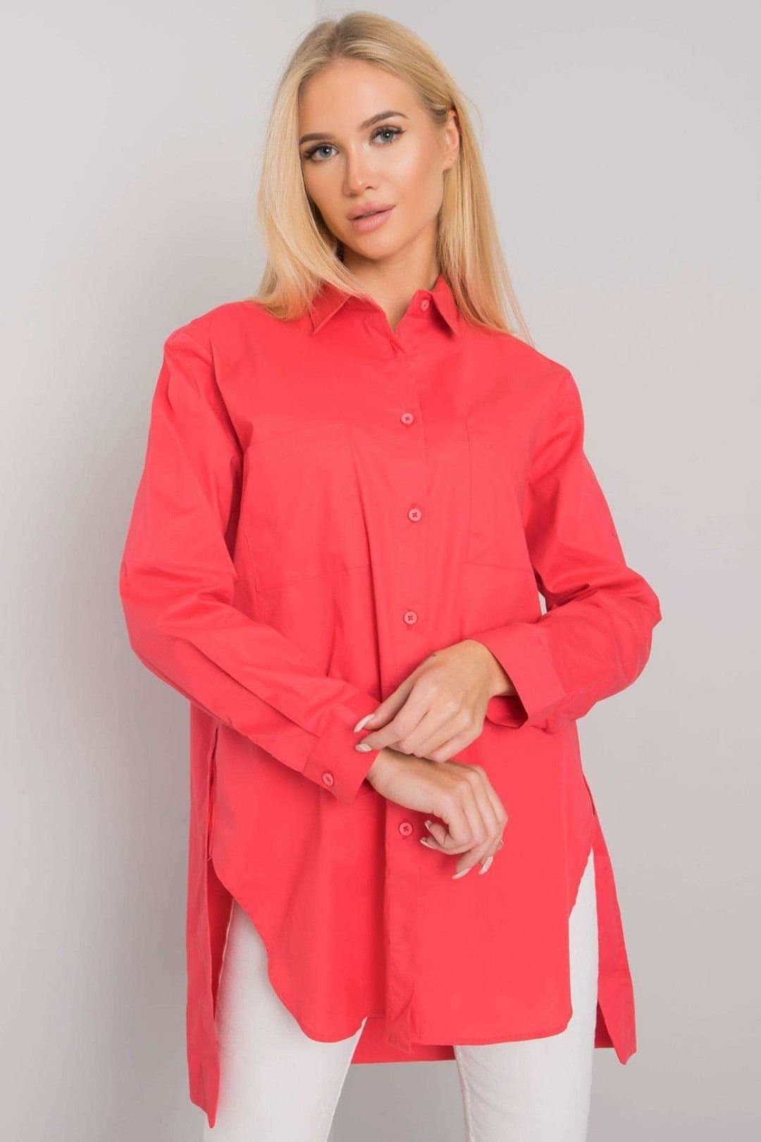 Love Lace Love Lace Women's Long Sleeve Buttoned Cotton Shirt Long Cut in Pink