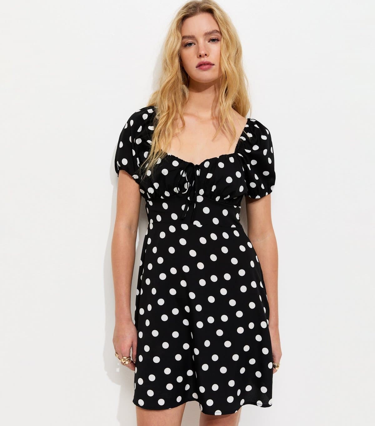New Look Women's Black Polka Dot Milkmaid Mini Dress New Look