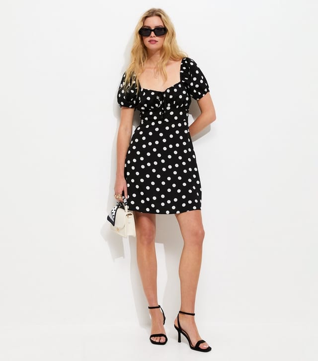 New Look Women's Black Polka Dot Milkmaid Mini Dress New Look - 3