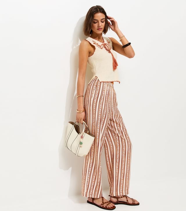 New Look Women's Red Floral Striped Wide Leg Trousers New Look - 2