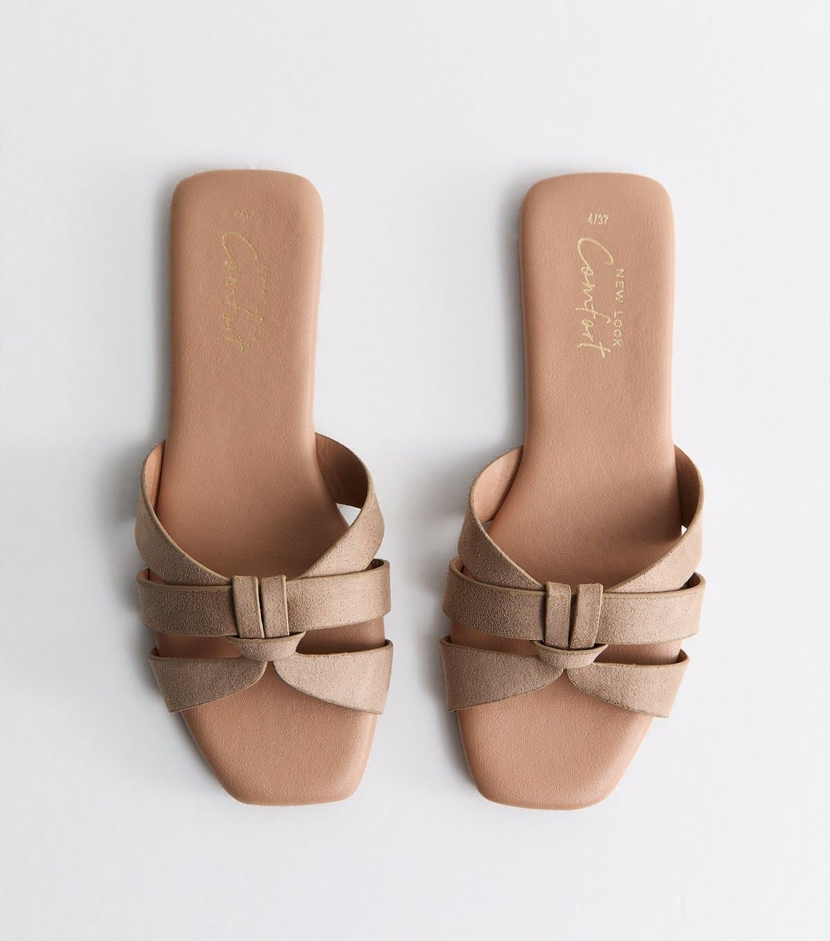 New Look Women's Light Brown Faux Leather Interwoven Strap Flat Sandals Vegan New Look