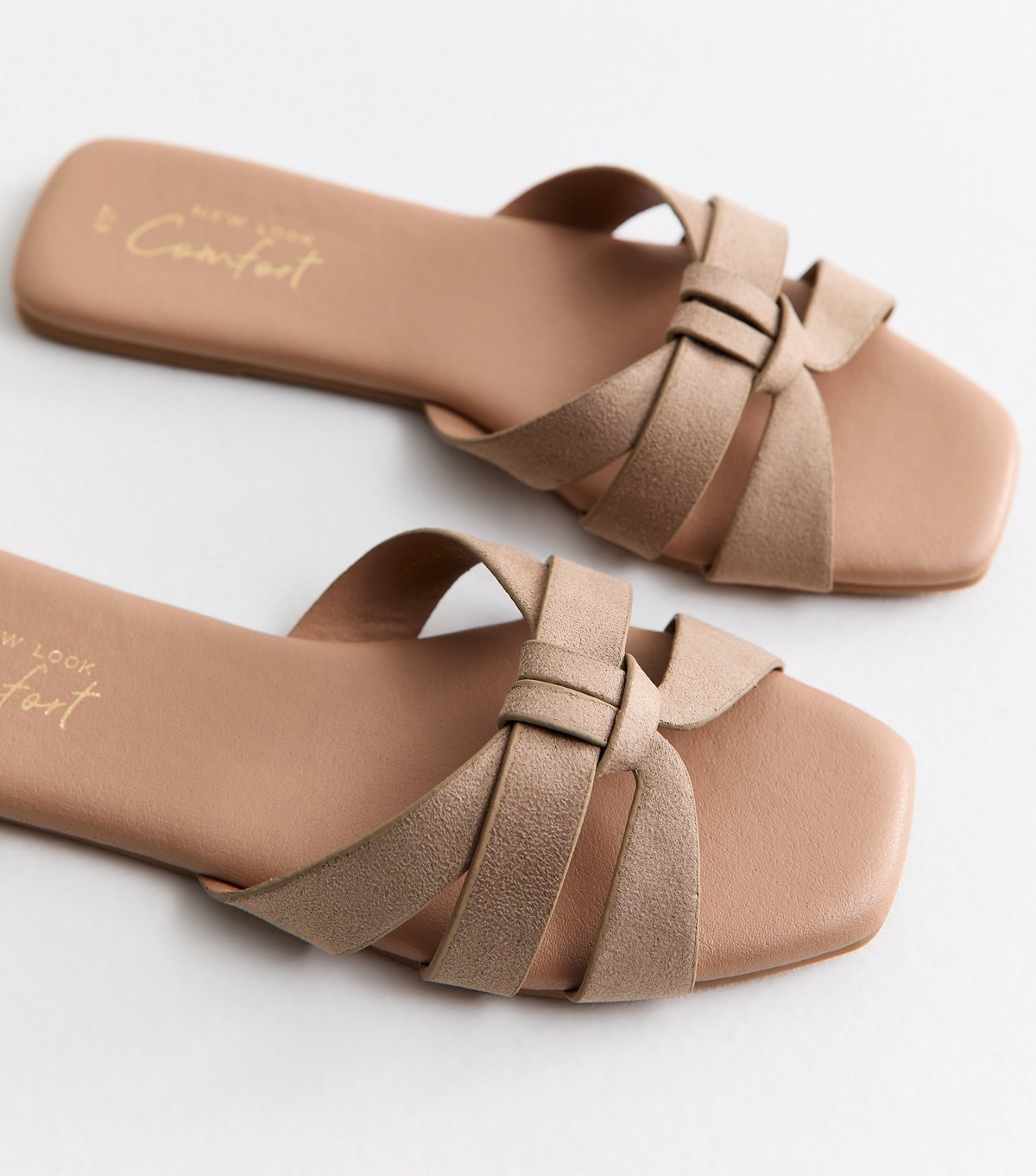 New Look Women's Light Brown Faux Leather Interwoven Strap Flat Sandals Vegan New Look - 3