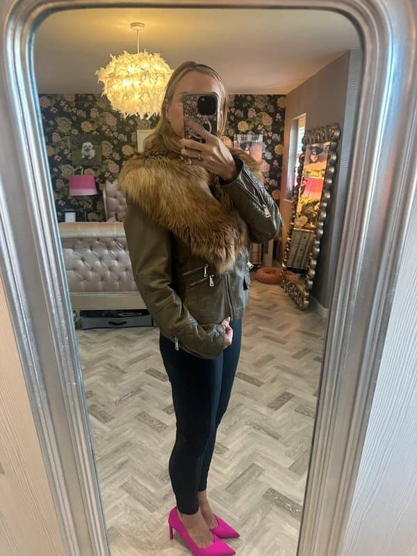River Island River Island faux leather jacket with detachable fur collar size 16
