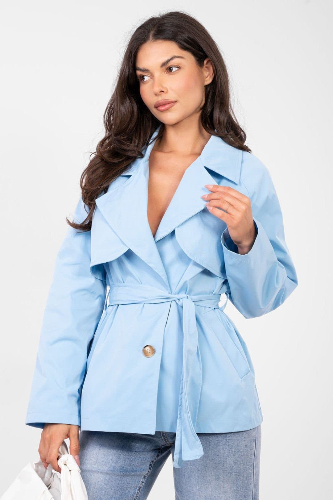 Love Lace Love Lace Blue Polyester Trench Coat