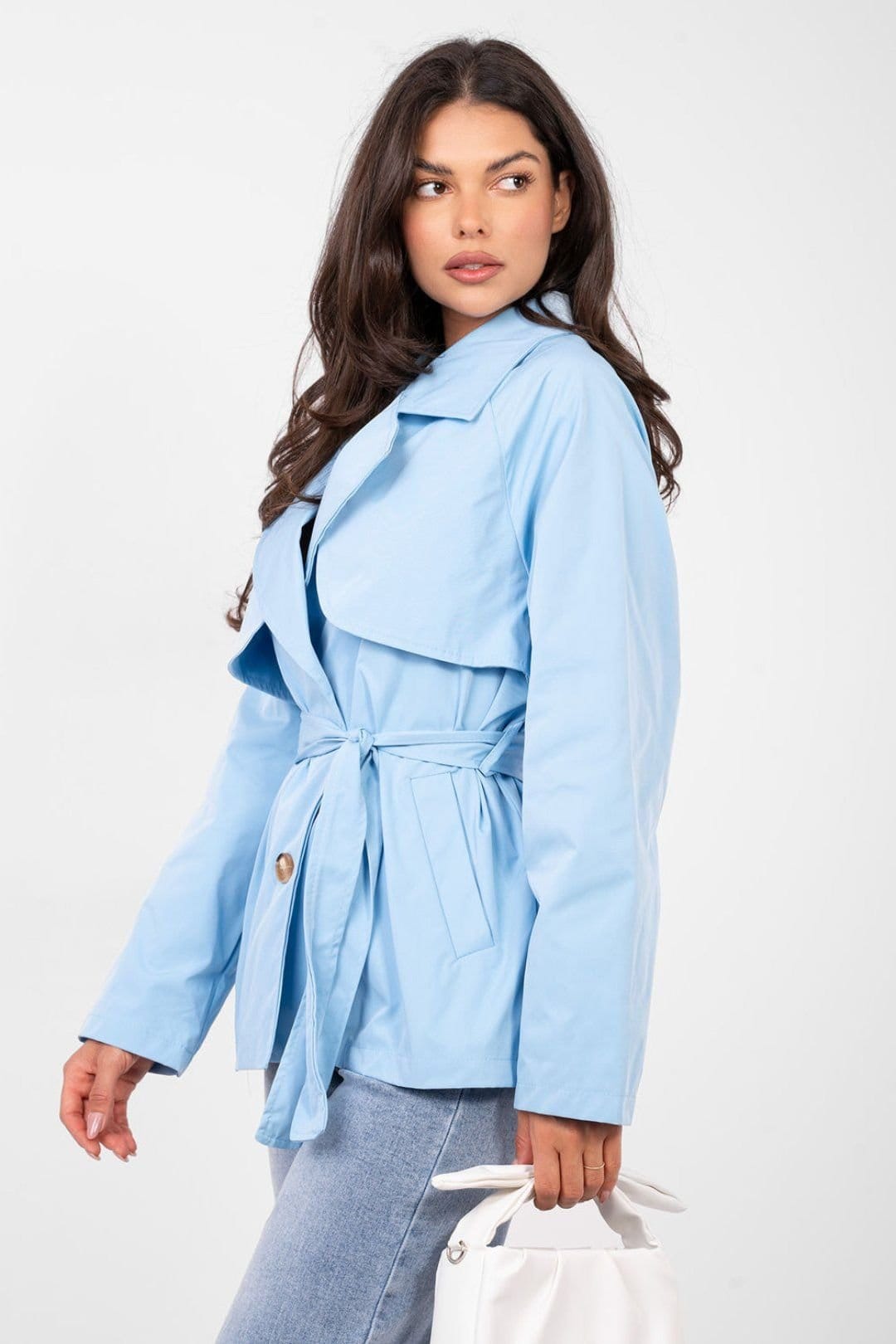 Love Lace Love Lace Women's Paris Rue Casual Trench Coat Belted in Blue - 4