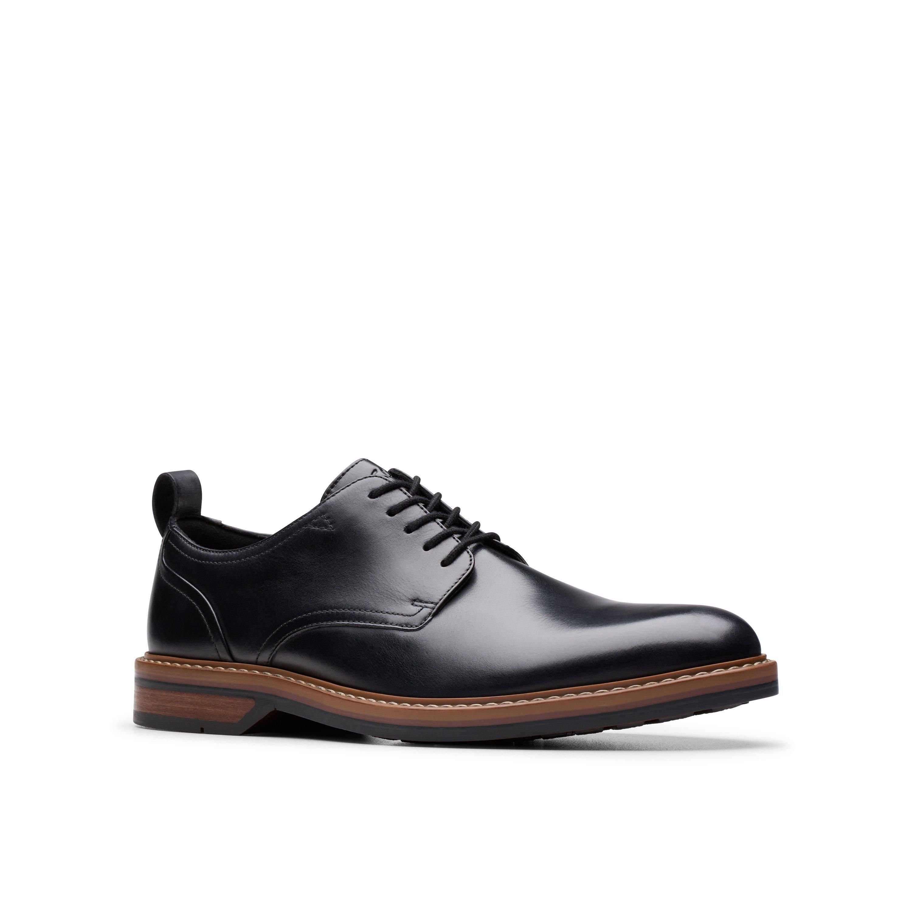 Clarks Clarks Men's Aldwin Lace Black Leather Derby Shoes, Lace Up - 4