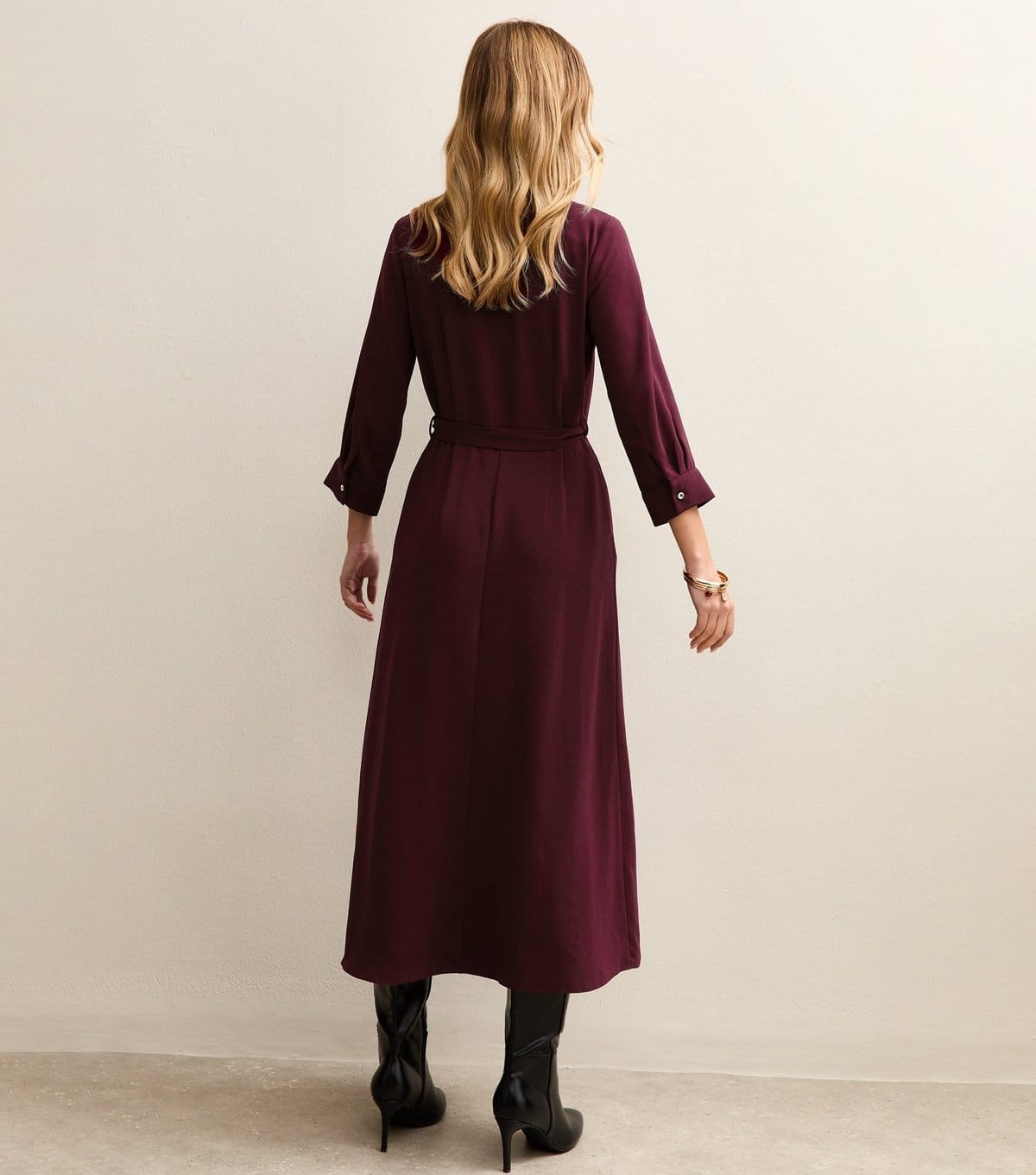 New Look Women's Dark Burgundy Long Sleeve Crepe Midi Shirt Dress New Look - 4