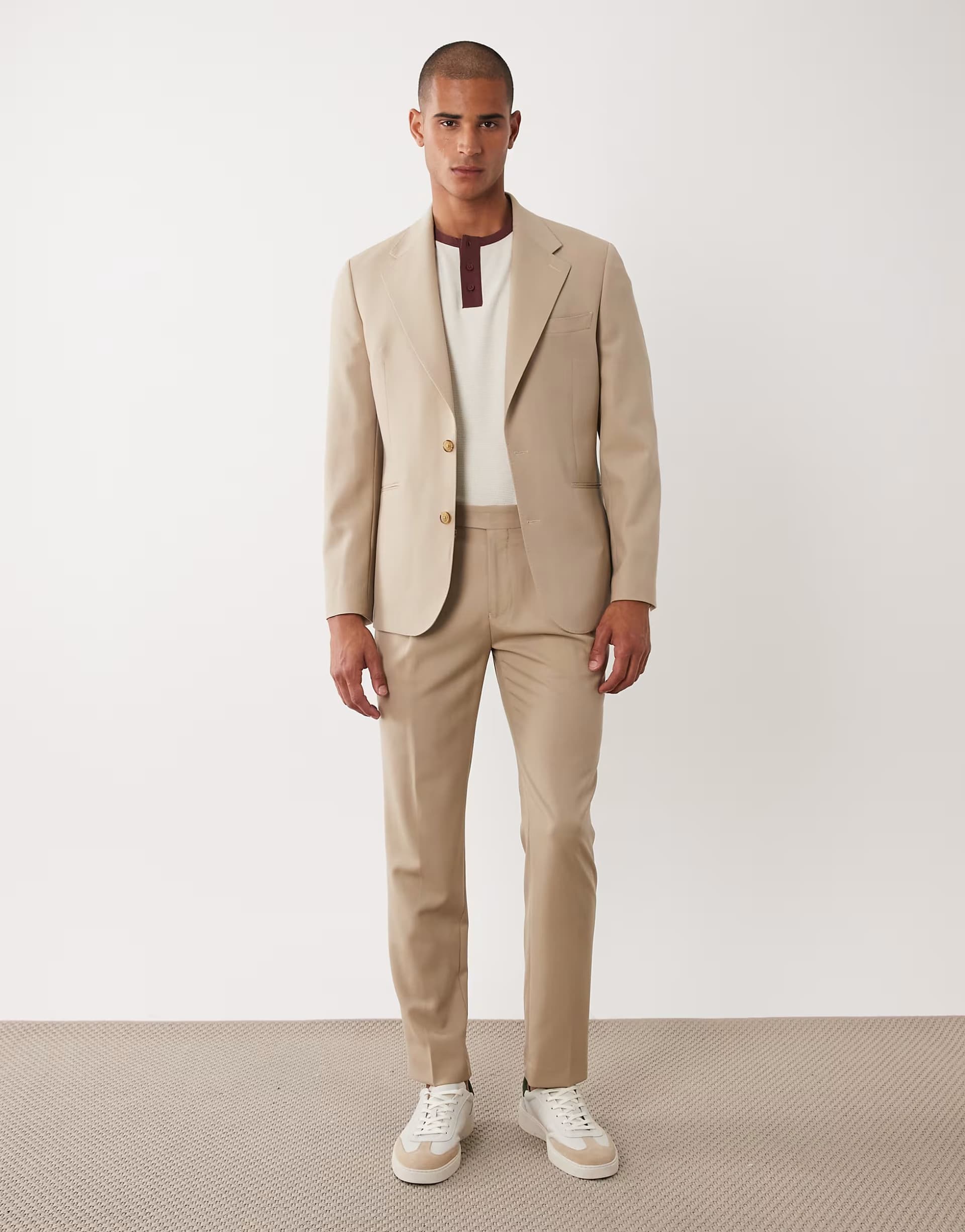 ASOS ASOS DESIGN premium 100% wool slim suit trousers in stone