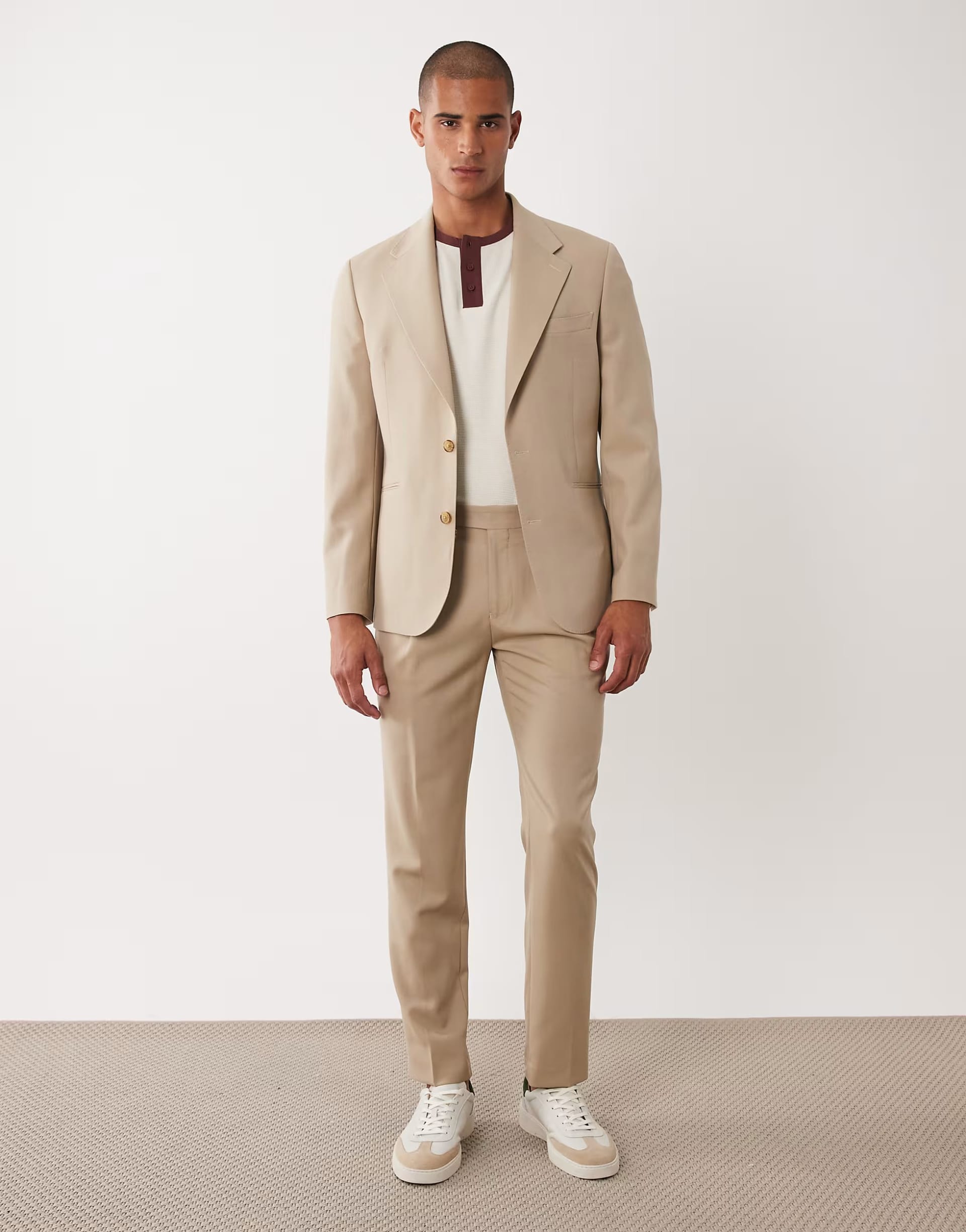 ASOS 100% Wool Slim Suit Trousers In Stone
