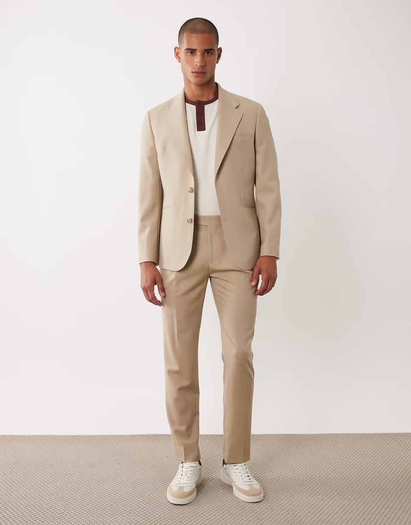 ASOS ASOS DESIGN premium 100% wool slim suit trousers in stone - 1