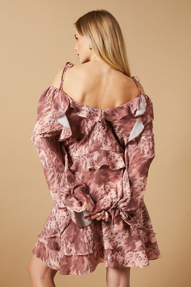 Oasis Oasis Women's Cow Printed Ruffle Detail Mini Dress - 3