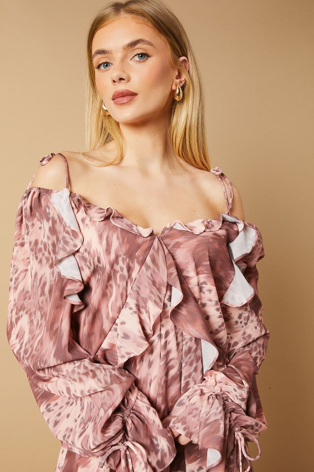 Oasis Oasis Women's Cow Printed Ruffle Detail Mini Dress - 4