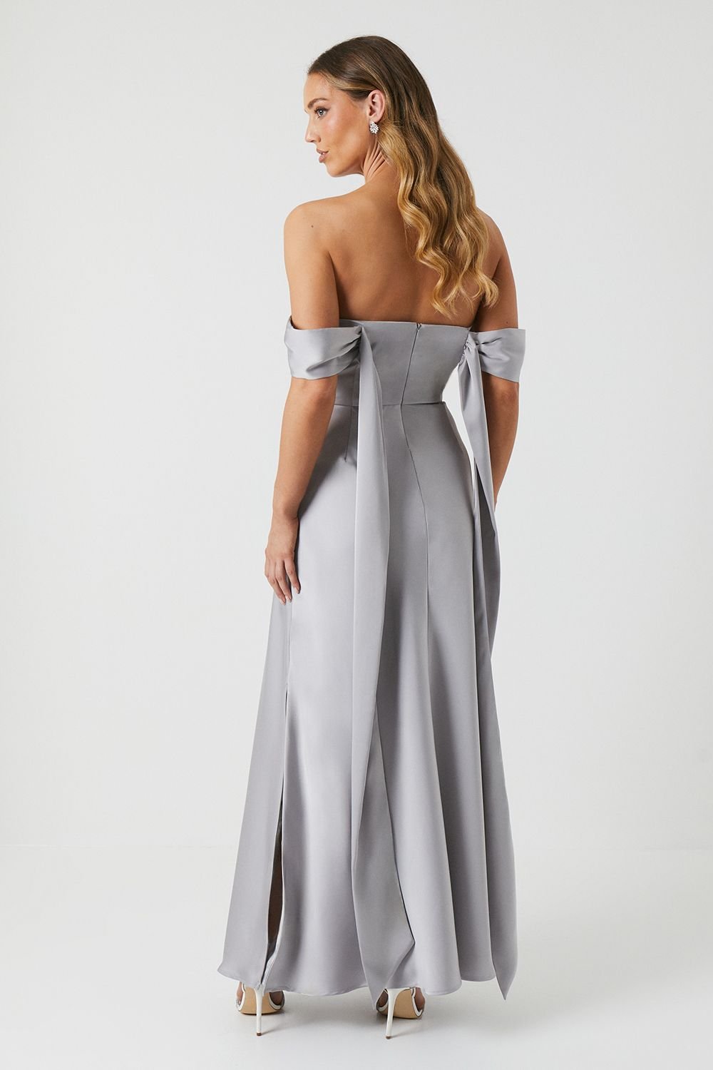Coast Coast Women's Bandeau Cold Shoudler Satin Bridesmaid Dress in Grey Mist - 3