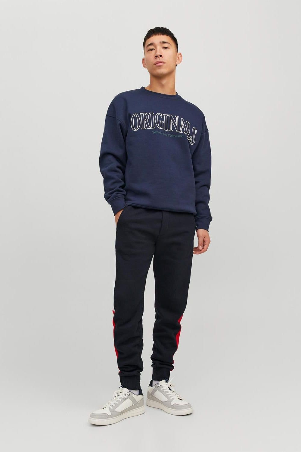 jack & jones Jack & Jones Men's Logo Cotton Sweatshirt Navy Blazer Pullover Style - 4