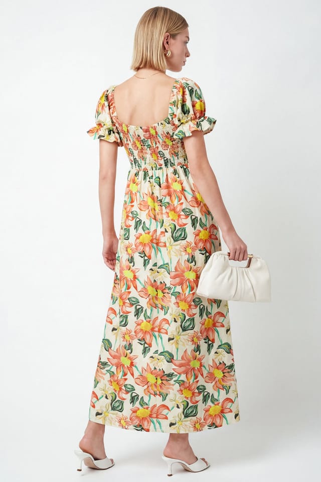 Lovedrobe Lovedrobe Women's Floral Print Short Sleeve Shirred Midaxi Dress - 2