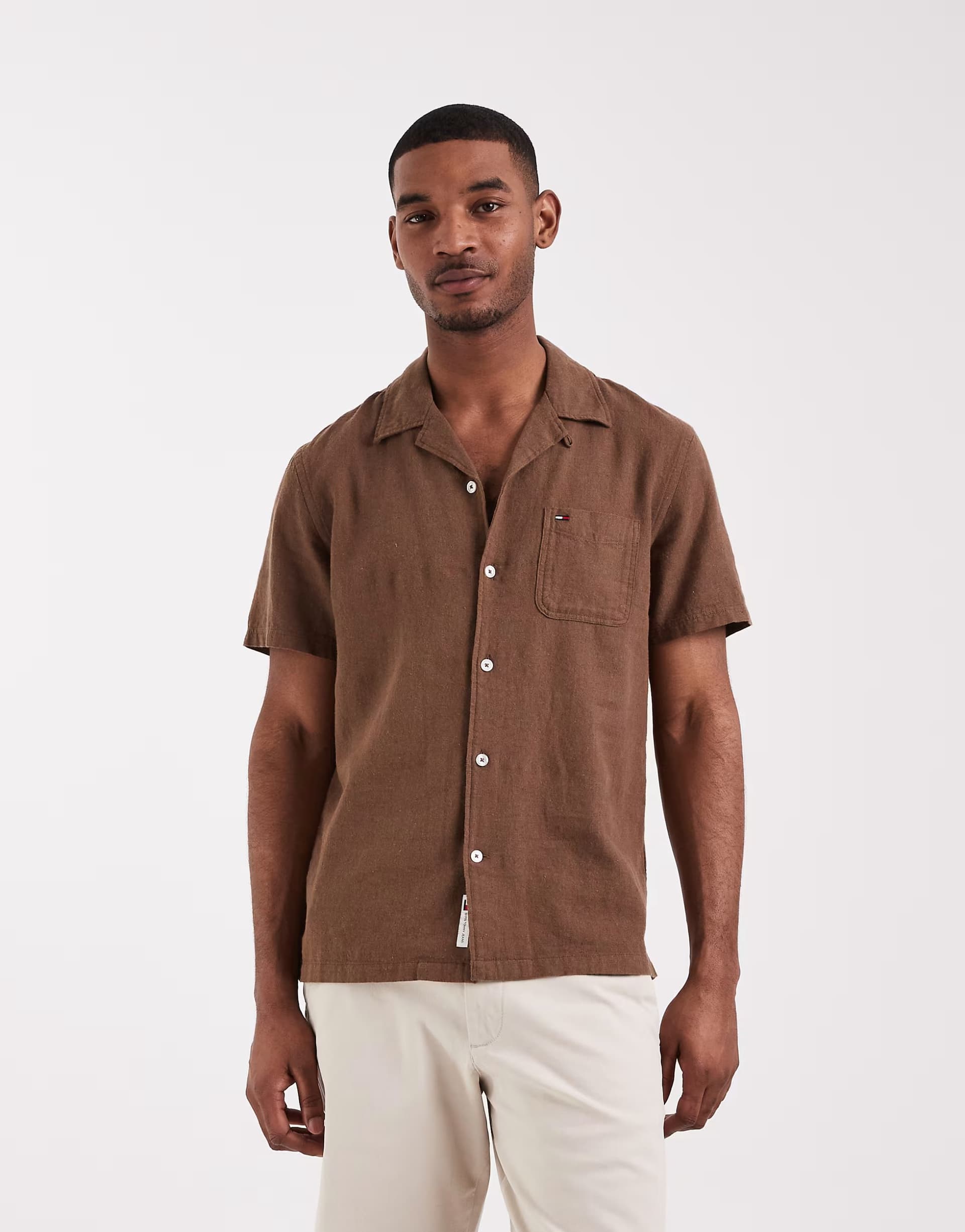 ASOS Tommy Jeans Brown Linen Blend Camp Collar Shirt