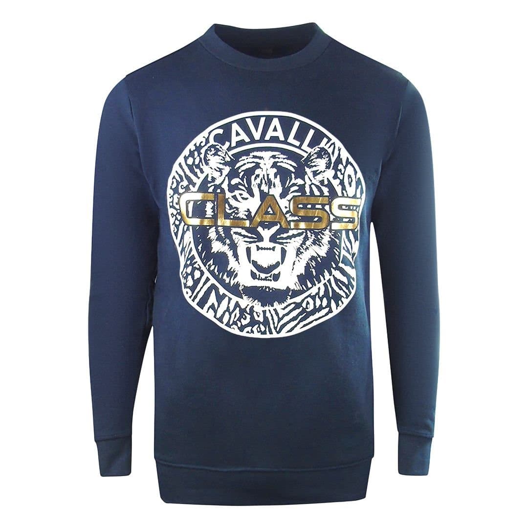 Cavalli Class Cavalli Class Men's Large Circle Logo Navy Blue Sweatshirt