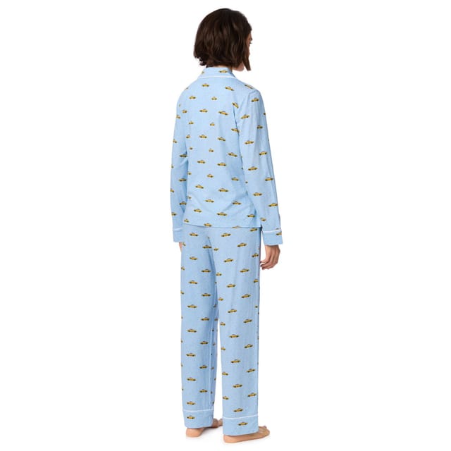 DKNY DKNY Women's Long Sleeve Notch Top & Pant Sleep Set in Hudson Blue Taxi in Light Blue - 2