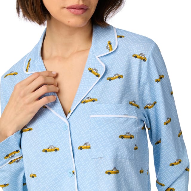 DKNY DKNY Women's Long Sleeve Notch Top & Pant Sleep Set in Hudson Blue Taxi in Light Blue - 3