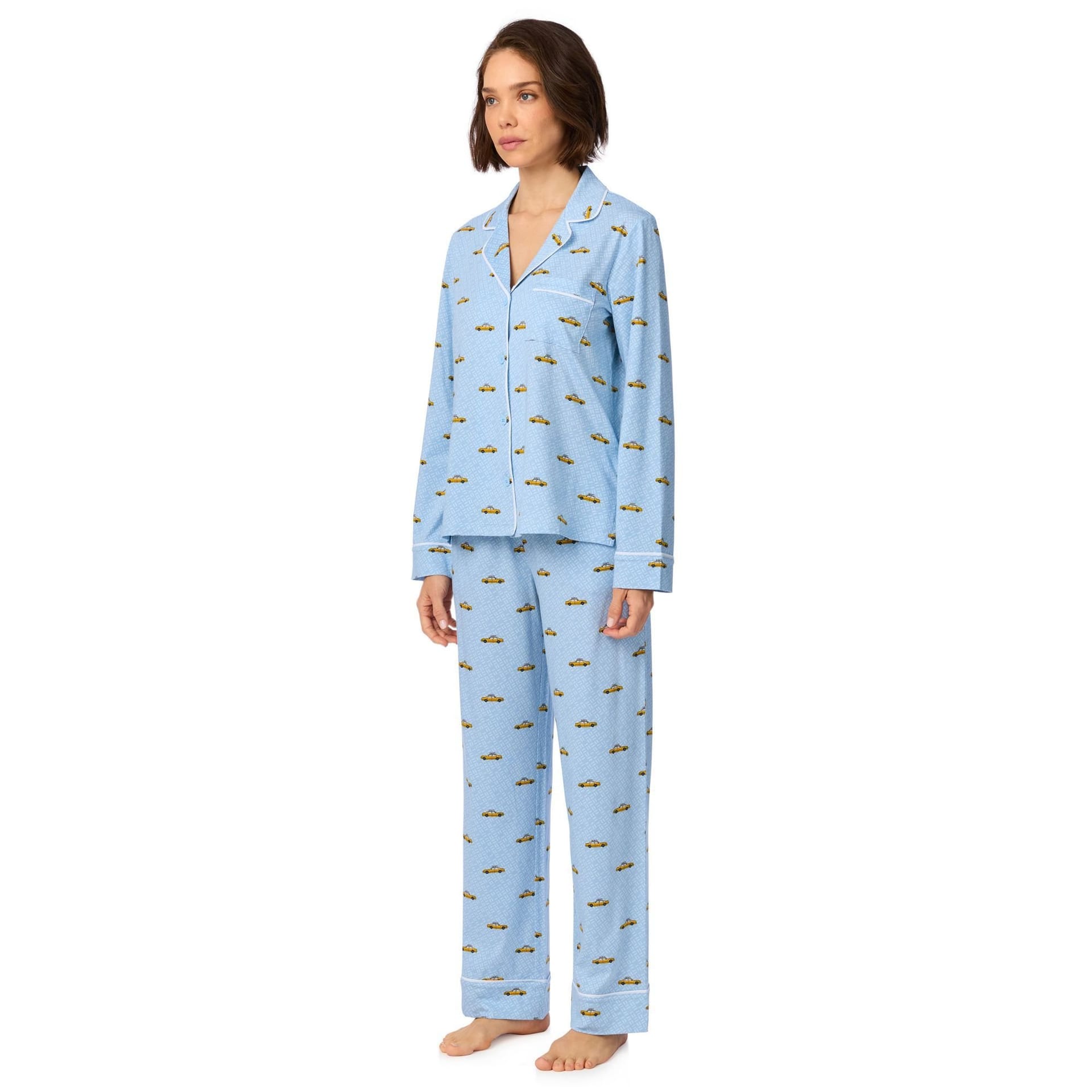 DKNY DKNY Women's Long Sleeve Notch Top & Pant Sleep Set in Hudson Blue Taxi in Light Blue - 4