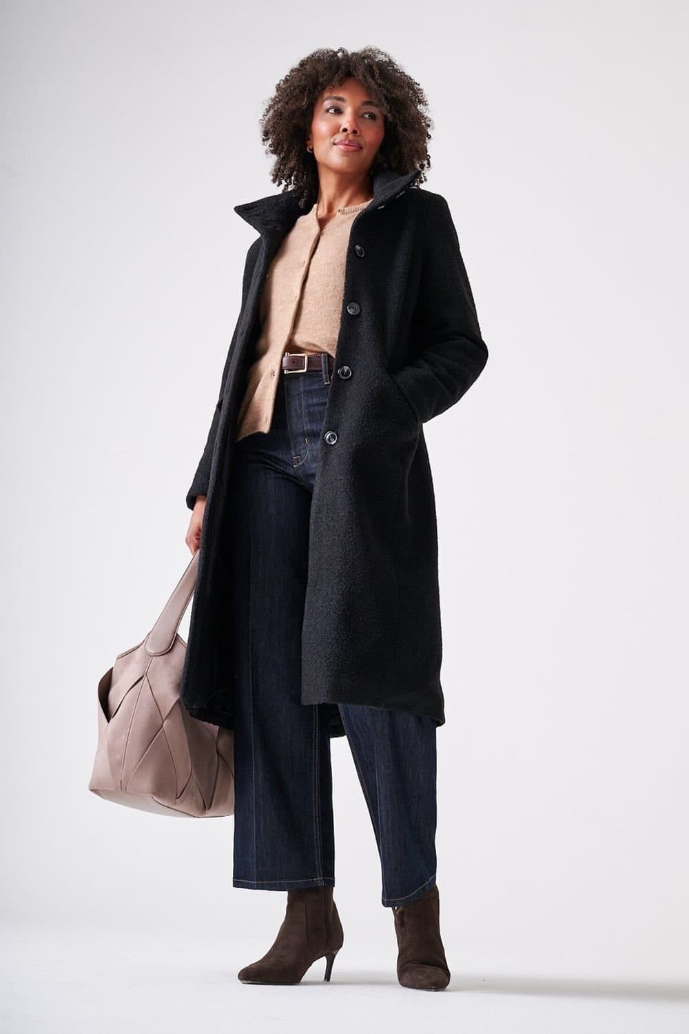 Klass. Klass. Women's Funnel Neck Boucle Coat in Black