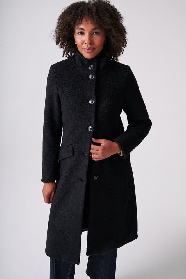 Klass. Klass. Women's Funnel Neck Boucle Coat in Black - 2
