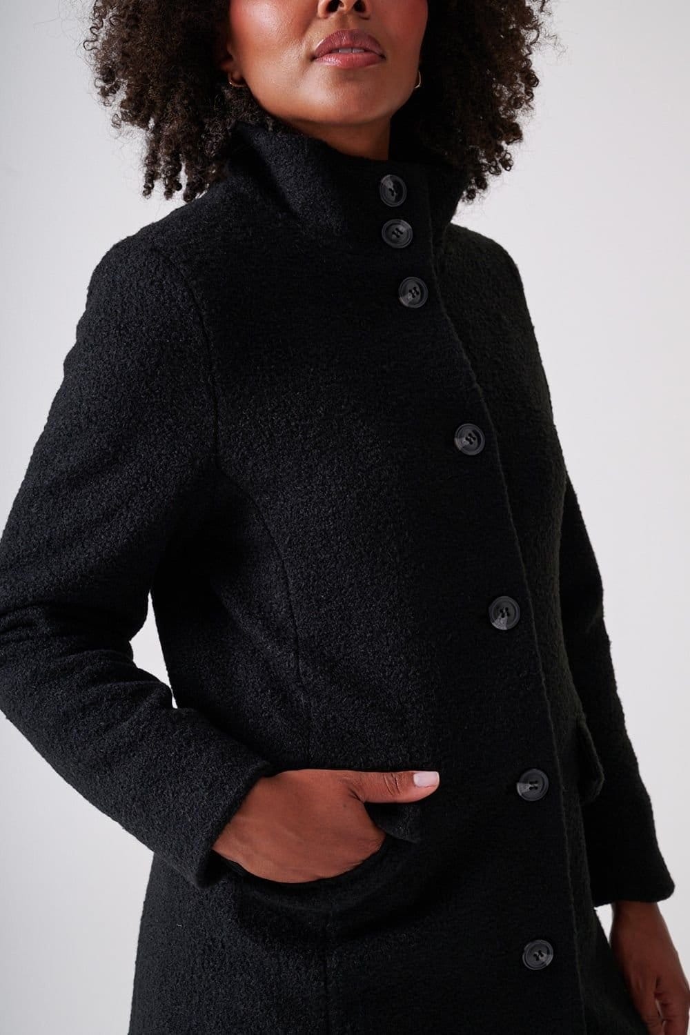 Klass. Klass. Women's Funnel Neck Boucle Coat in Black - 4