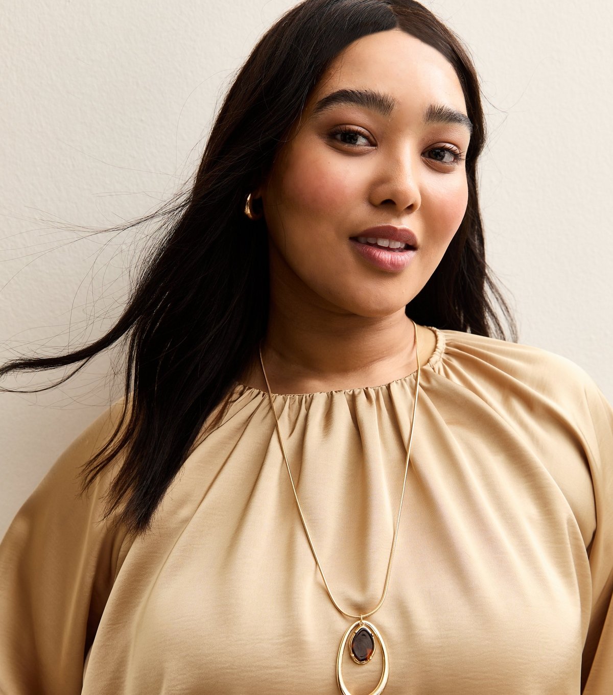 New Look Women's Plus Size Gold Satin Crew Neck Blouse Curves New Look - 2