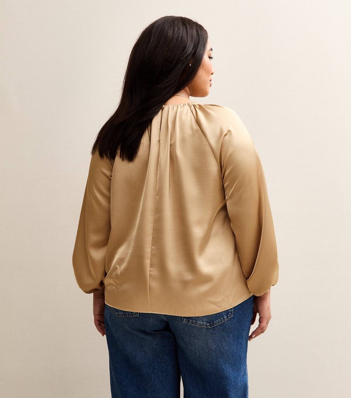 New Look Women's Plus Size Gold Satin Crew Neck Blouse Curves New Look - 4