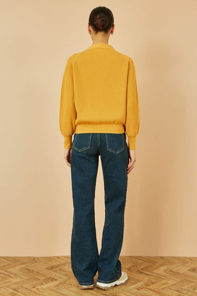 Yumi Yumi Women's Mustard Relaxed Fit Cardigan With Stitch Detail - 3