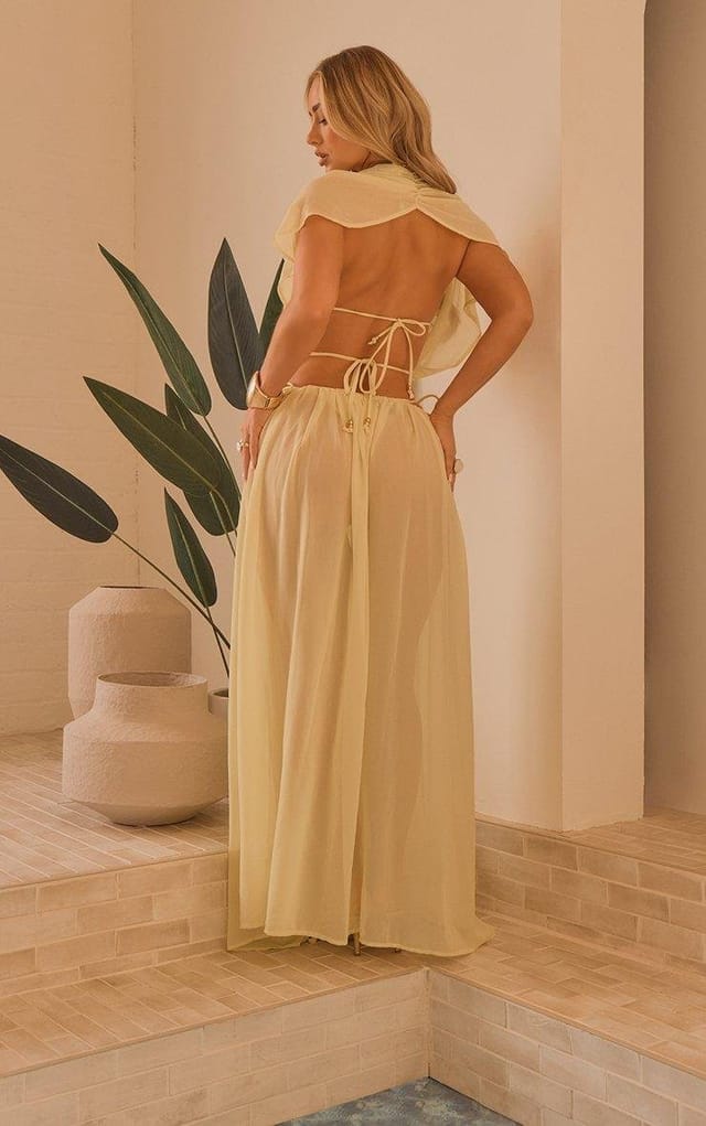 EGO Ruched Maxi Beach Skirt In Lemon, Women's Size UK 4 - 2