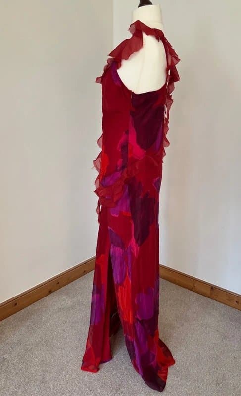 ASOS Design ASOS Design Red Floral Maxi Dress UK 18 Wedding Guest Occasion Ruffle Slip Dress