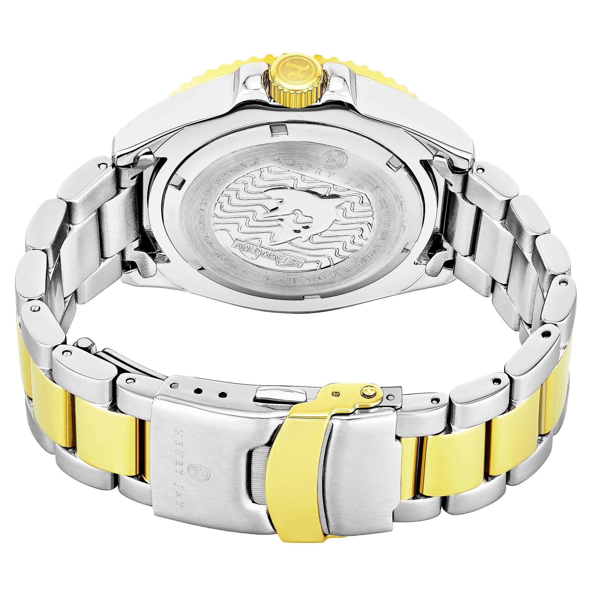 Henry Jay Henry Jay Men's Analog Quartz 23K Gold Plated Two Tone Stainless Steel Aquamaster Dive Watch in Green - 4