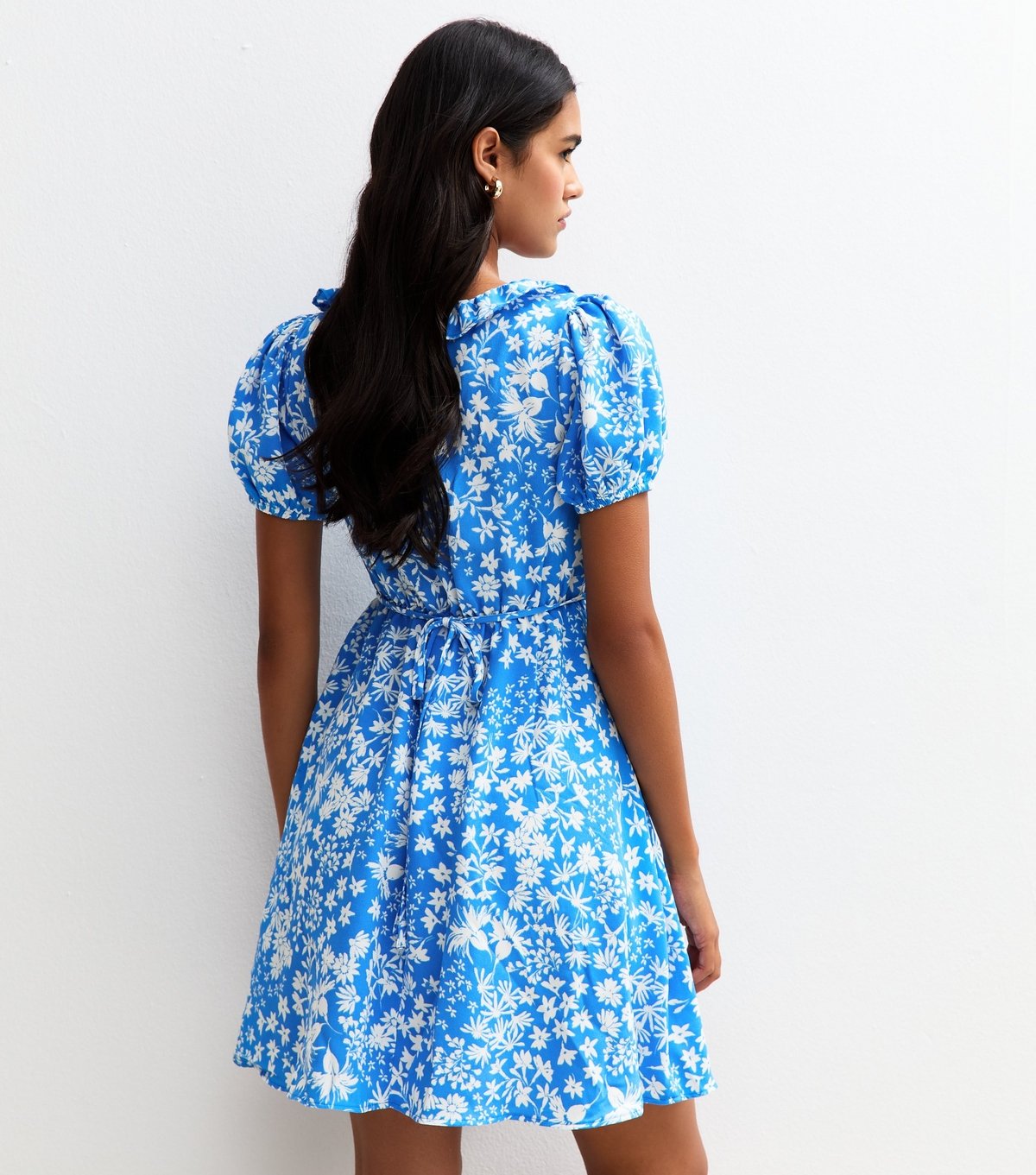 New Look Women's Blue Floral Print Ruffle Trim Mini Dress New Look - 4