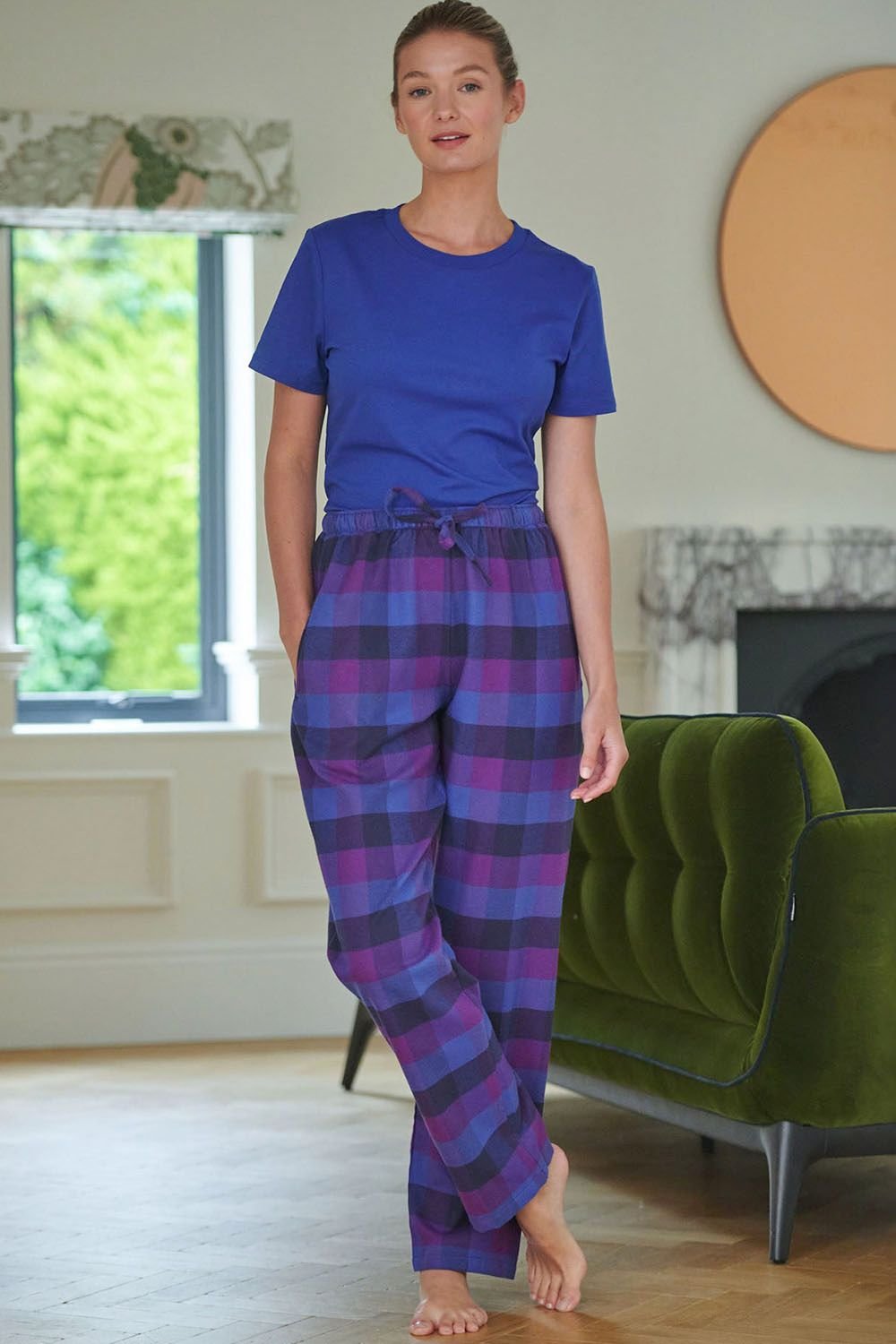 British Boxers British Boxers Women's "Berwick" Check Brushed Cotton Pyjama Trousers in Indigo - 2