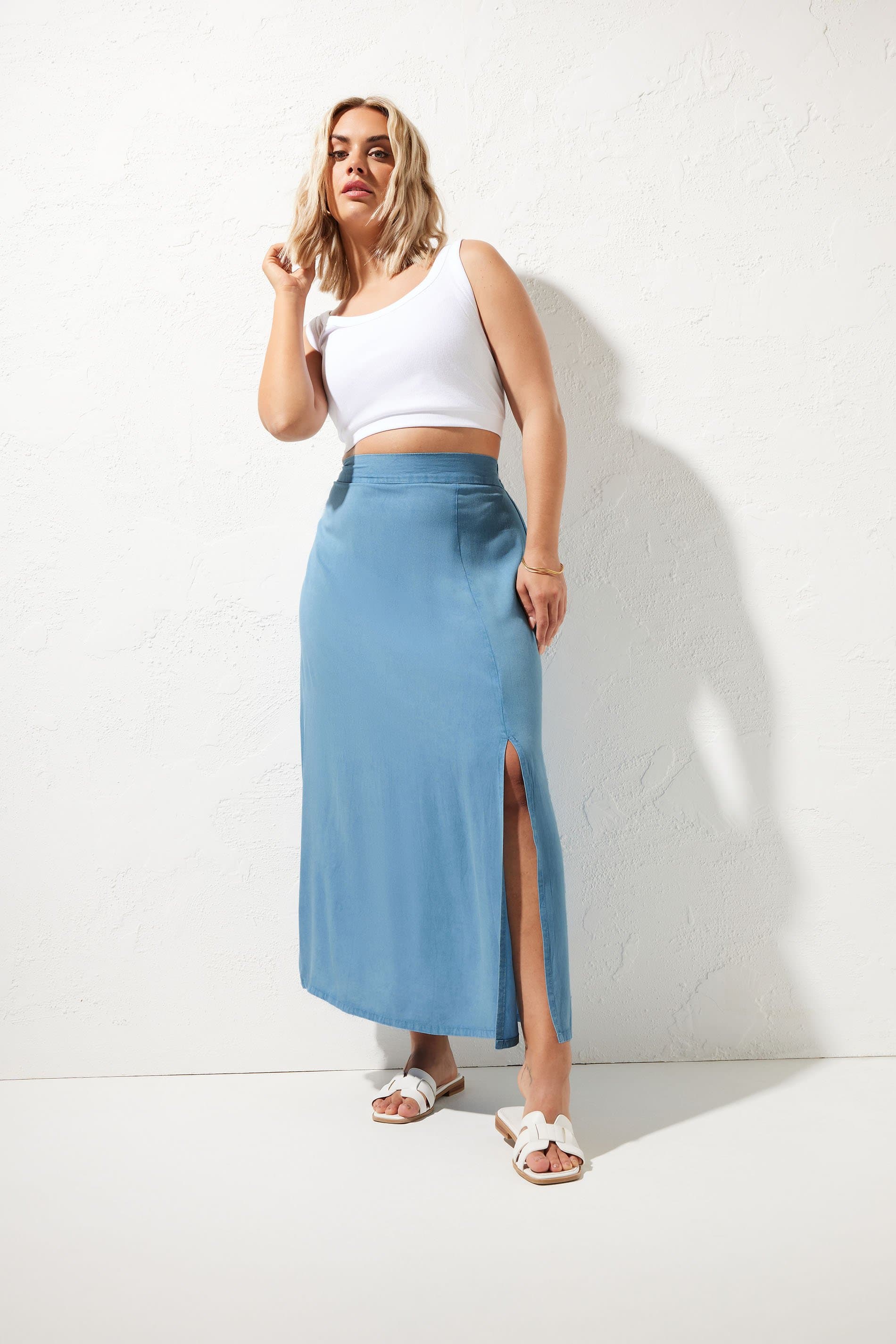Yours Plus Size Blue Chambray Maxi Skirt