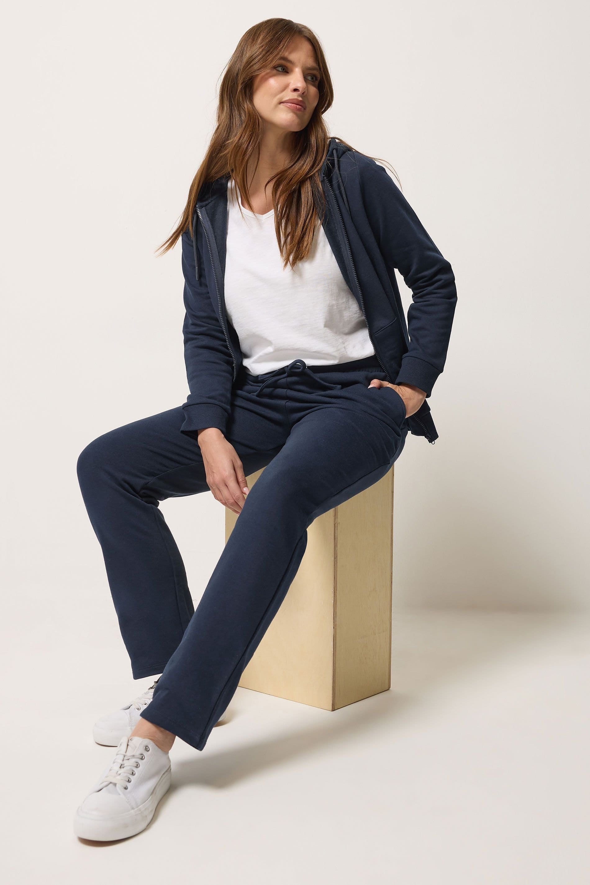 M&Co M&Co Women's Zip Through Hoodie & Straight Leg Joggers Set in Mid Navy - 4
