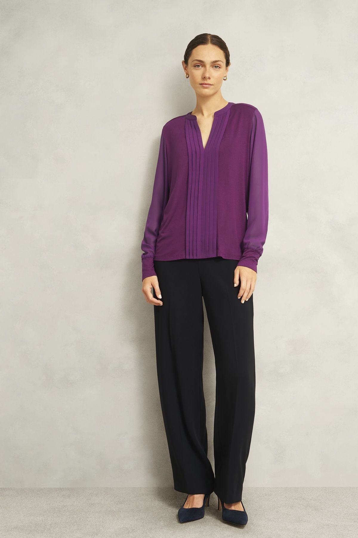 Hobbs London Hobbs London Women's Darcy Pintuck Detail Top in Aubergine - 3