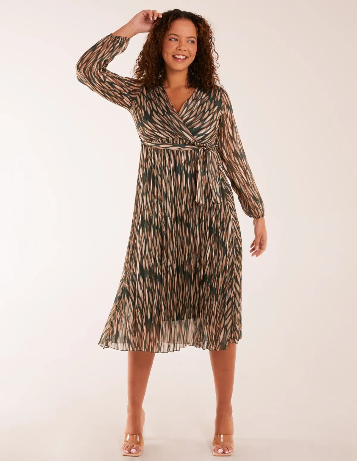 Blue Vanilla Wrap Over Metallic Vertical Print Dress