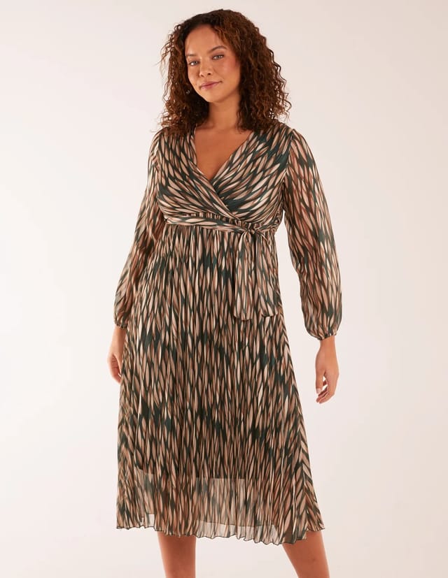 Blue Vanilla Wrap Over Metallic Vertical Print Dress - 3
