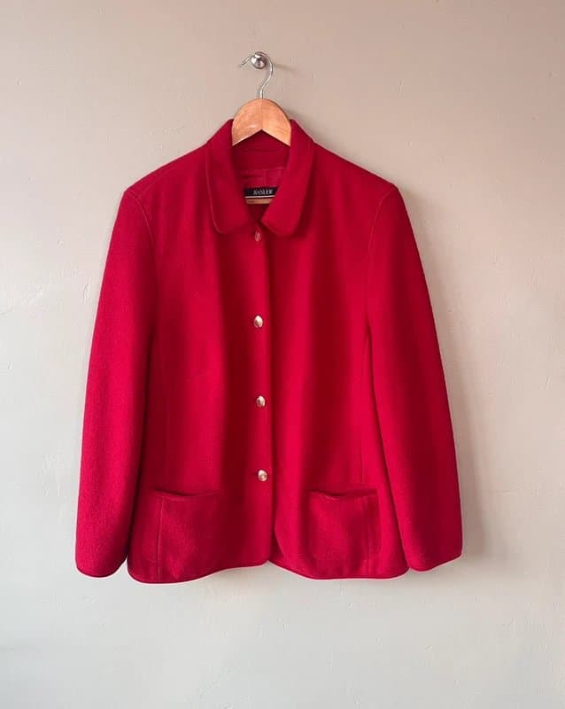Basler Basler Weekend Red Coat 100% Virgin Wool Size 18 Military Style Gold Buttons VGC