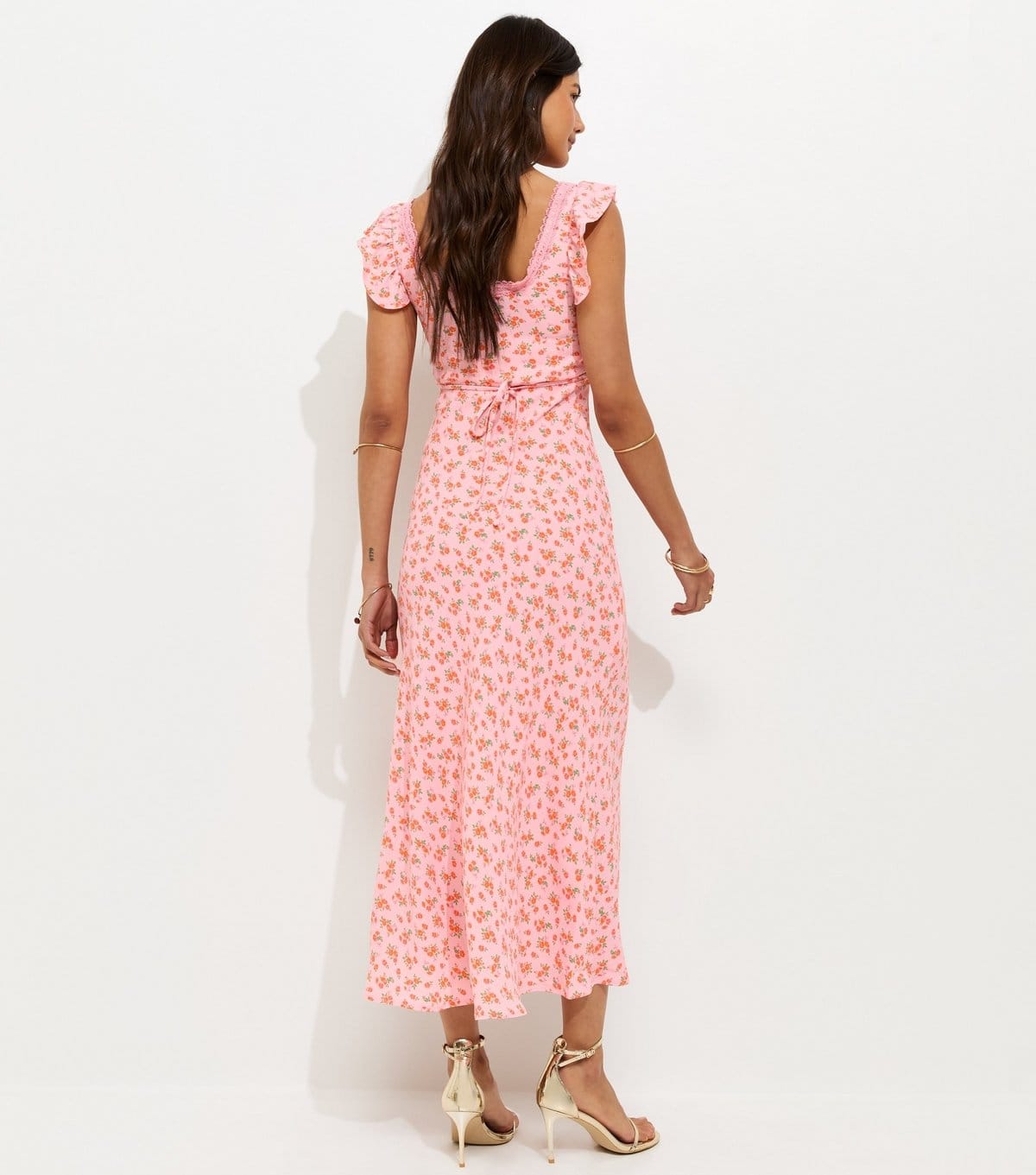 New Look Women's Pink Floral Print Lace Trim Midi Dress New Look - 4