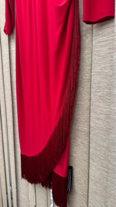 DUSK Dusk Red Fringe Wrap Midi Dress Size 12 BNWT Long Sleeve - 1